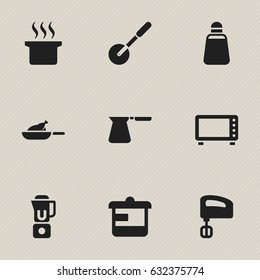Set Of 9 Editable Food Icons. Includes Symbols Such As Utensil, Paprika, Oven And More. Can Be Used For Web, Mobile, UI And Infographic Design.
