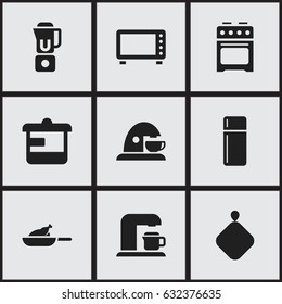 Set Of 9 Editable Food Icons. Includes Symbols Such As Drink Maker, Utensil, Stove And More. Can Be Used For Web, Mobile, UI And Infographic Design.