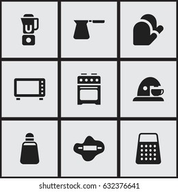 Set Of 9 Editable Food Icons. Includes Symbols Such As Oven, Kitchen Glove, Stove And More. Can Be Used For Web, Mobile, UI And Infographic Design.