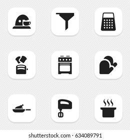 Set Of 9 Editable Food Icons. Includes Symbols Such As Soup Pot, Agitator, Cup And More. Can Be Used For Web, Mobile, UI And Infographic Design.