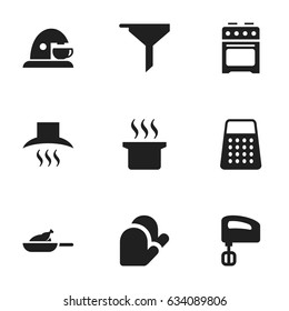 Set Of 9 Editable Food Icons. Includes Symbols Such As Filtering, Kitchen Hood, Soup Pot And More. Can Be Used For Web, Mobile, UI And Infographic Design.