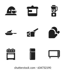 Set Of 9 Editable Food Icons. Includes Symbols Such As Cup, Stove, Grill And More. Can Be Used For Web, Mobile, UI And Infographic Design.