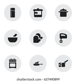 Set Of 9 Editable Food Icons. Includes Symbols Such As Agitator, Stove, Refrigerator And More. Can Be Used For Web, Mobile, UI And Infographic Design.