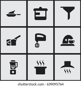 Set Of 9 Editable Food Icons. Includes Symbols Such As Hand Mixer, Bakery, Kitchen Hood. Can Be Used For Web, Mobile, UI And Infographic Design.