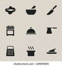 Set Of 9 Editable Food Icons. Includes Symbols Such As Salver, Knife, Soup And More. Can Be Used For Web, Mobile, UI And Infographic Design.