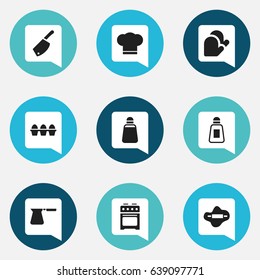Set Of 9 Editable Food Icons. Includes Symbols Such As Dough, Paprika, Backsword And More. Can Be Used For Web, Mobile, UI And Infographic Design.