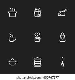 Set Of 9 Editable Food Icons. Includes Symbols Such As Soup Pot, Salt, Spatula And More. Can Be Used For Web, Mobile, UI And Infographic Design.