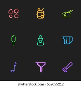 Set Of 9 Editable Food Icons. Includes Symbols Such As Measuring Cup, Salt, Cream And More. Can Be Used For Web, Mobile, UI And Infographic Design.