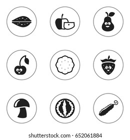 Set Of 9 Editable Food Icons. Includes Symbols Such As Pear, Strawberry, Berry And More. Can Be Used For Web, Mobile, UI And Infographic Design.