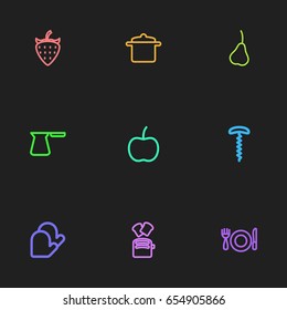 Set Of 9 Editable Food Icons. Includes Symbols Such As Punchbag, Toast, Set And More. Can Be Used For Web, Mobile, UI And Infographic Design.