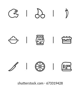 Set Of 9 Editable Food Icons. Includes Symbols Such As Dagger, Homemade Jelly, Pig And More. Can Be Used For Web, Mobile, UI And Infographic Design.