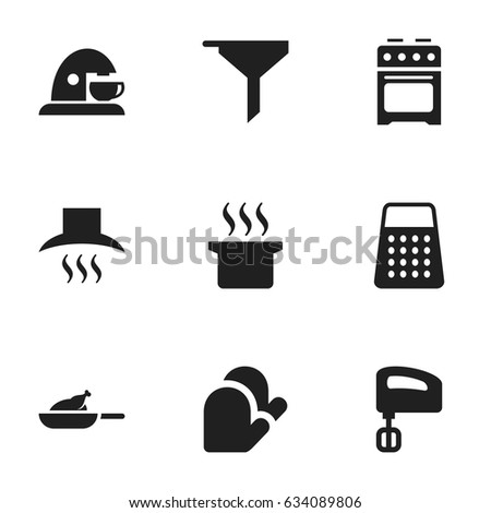 Set Of 9 Editable Food Icons. Includes Symbols Such As Filtering, Kitchen Hood, Soup Pot And More. Can Be Used For Web, Mobile, UI And Infographic Design.