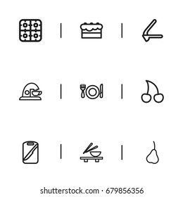 Set Of 9 Editable Food Outline Icons. Includes Symbols Such As Set, Board, Espresso And More. Can Be Used For Web, Mobile, UI And Infographic Design.