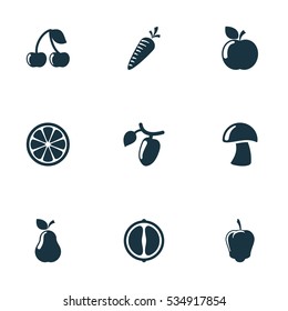 Set Of 9 Editable Food And Vegetable Icons. Includes Symbols Such As Barberry, Berry, Duchess And More. Can Be Used For Web, Mobile, UI And Infographic Design.