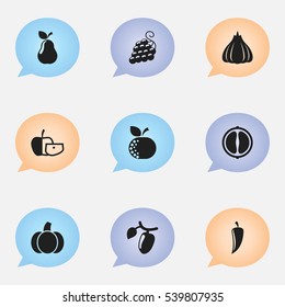 Set Of 9 Editable Food And Vegetable Icons. Includes Symbols Such As Citrus, Gourd, Onion And More. Can Be Used For Web, Mobile, UI And Infographic Design.