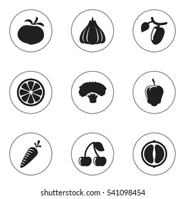 Set Of 9 Editable Food And Vegetable Icons. Includes Symbols Such As Turnip, Sweet Pepper, Tree And More. Can Be Used For Web, Mobile, UI And Infographic Design.