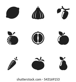 Set Of 9 Editable Food And Vegetable Icons. Includes Symbols Such As Citrus, Duchess, Barberry And More. Can Be Used For Web, Mobile, UI And Infographic Design.