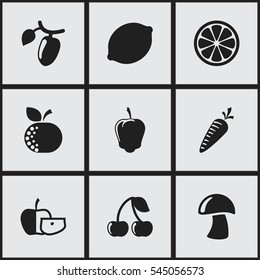 Set Of 9 Editable Food And Vegetable Icons. Includes Symbols Such As Cep, Berry, Citrus And More. Can Be Used For Web, Mobile, UI And Infographic Design.