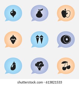 Set Of 9 Editable Fruits Icons. Includes Symbols Such As Apple, Sugar Basin, Lemon And More. Can Be Used For Web, Mobile, UI And Infographic Design.