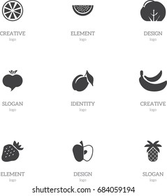 Set Of 9 Editable Fruits Icons. Includes Symbols Such As Apricot, Delicious, Radish And More. Can Be Used For Web, Mobile, UI And Infographic Design.