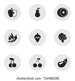 Set Of 9 Editable Fruits Icons. Includes Symbols Such As Sugar Basin, Bunch Of Flowers, Lemon And More. Can Be Used For Web, Mobile, UI And Infographic Design.