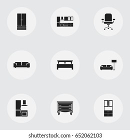 Set Of 9 Editable Furnishings Icons. Includes Symbols Such As Bearings, Commode, Cupboard And More. Can Be Used For Web, Mobile, UI And Infographic Design.