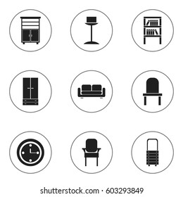 Set Of 9 Editable Furniture Icons. Includes Symbols Such As Stool, Bookrack, Lectern And More. Can Be Used For Web, Mobile, UI And Infographic Design.