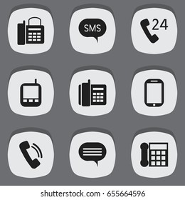 Set Of 9 Editable Gadget Icons. Includes Symbols Such As Transceiver, Message, Office Telephone And More. Can Be Used For Web, Mobile, UI And Infographic Design.