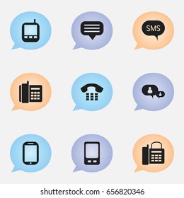 Set Of 9 Editable Gadget Icons. Includes Symbols Such As Transceiver, Message, Chatting And More. Can Be Used For Web, Mobile, UI And Infographic Design.