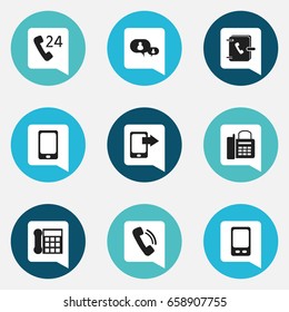 Set Of 9 Editable Gadget Icons. Includes Symbols Such As Address Notebook, Office Telephone, Talking And More. Can Be Used For Web, Mobile, UI And Infographic Design.