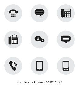 Set Of 9 Editable Gadget Icons. Includes Symbols Such As Chatting, Office Telephone, Forum And More. Can Be Used For Web, Mobile, UI And Infographic Design.