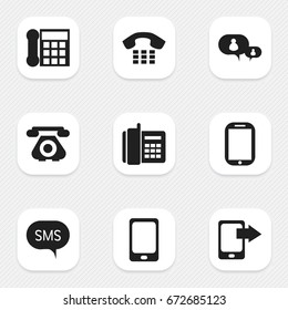 Set Of 9 Editable Gadget Icons. Includes Symbols Such As Share Display, Tablet, Call And More. Can Be Used For Web, Mobile, UI And Infographic Design.