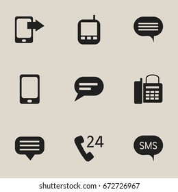 Set Of 9 Editable Gadget Icons. Includes Symbols Such As Office Telephone, Smartphone, Message And More. Can Be Used For Web, Mobile, UI And Infographic Design.