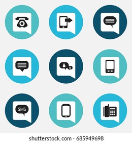 Set Of 9 Editable Gadget Icons. Includes Symbols Such As Home Cellphone, Chat, Chatting And More. Can Be Used For Web, Mobile, UI And Infographic Design.