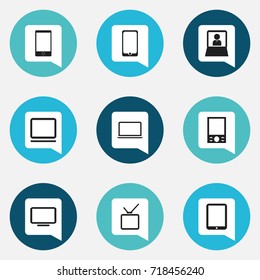 Set Of 9 Editable Gadget Icons. Includes Symbols Such As Touchscreen, Telephone, Notebook And More. Can Be Used For Web, Mobile, UI And Infographic Design.