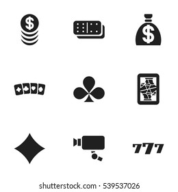 Set Of 9 Editable Gambling Icons. Includes Symbols Such As Shamrock, Lucky Seven, Stacked Money And More. Can Be Used For Web, Mobile, UI And Infographic Design.