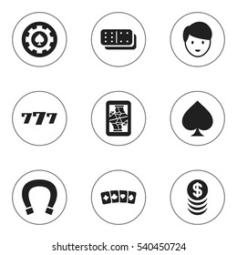 Set Of 9 Editable Gambling Icons. Includes Symbols Such As Black Heart, Blackjack, Stacked Money And More. Can Be Used For Web, Mobile, UI And Infographic Design.