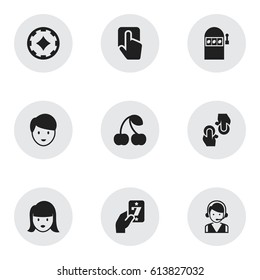 Set Of 9 Editable Gambling Icons. Includes Symbols Such As Gambling, Call Center, Jackpot And More. Can Be Used For Web, Mobile, UI And Infographic Design.
