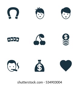 Set Of 9 Editable Game Icons. Includes Symbols Such As Smoker, Stacked Money, Moneybag And More. Can Be Used For Web, Mobile, UI And Infographic Design.