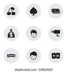 Set Of 9 Editable Game Icons. Includes Symbols Such As Game Card, Bones Game, Moneybag And More. Can Be Used For Web, Mobile, UI And Infographic Design.