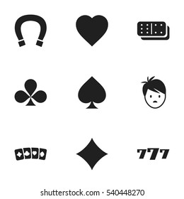 Set Of 9 Editable Game Icons. Includes Symbols Such As Bones Game, Shamrock, Game Card And More. Can Be Used For Web, Mobile, UI And Infographic Design.