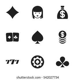 Set Of 9 Editable Game Icons. Includes Symbols Such As Female Face, Black Heart, Shamrock And More. Can Be Used For Web, Mobile, UI And Infographic Design.