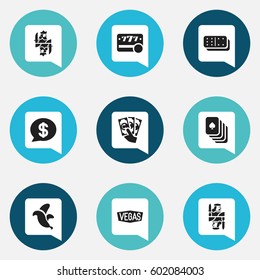 Set Of 9 Editable Game Icons. Includes Symbols Such As Bones Game, Jungle Fruit, Raffle And More. Can Be Used For Web, Mobile, UI And Infographic Design.