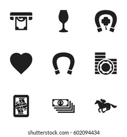 Set Of 9 Editable Game Icons. Includes Symbols Such As Cash, Jockey, Moneys And More. Can Be Used For Web, Mobile, UI And Infographic Design.