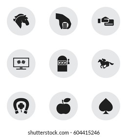Set Of 9 Editable Game Icons. Includes Symbols Such As Backgammon, Cash, Jackpot And More. Can Be Used For Web, Mobile, UI And Infographic Design.