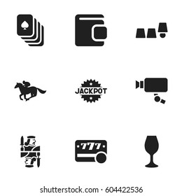 Set Of 9 Editable Game Icons. Includes Symbols Such As Playing Cards, King, Jockey And More. Can Be Used For Web, Mobile, UI And Infographic Design.