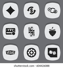 Set Of 9 Editable Game Icons. Includes Symbols Such As Dice, Nevada, Rhombus And More. Can Be Used For Web, Mobile, UI And Infographic Design.