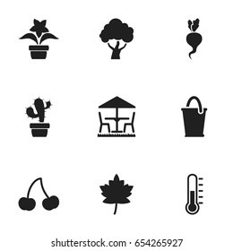 Set Of 9 Editable Garden Icons. Includes Symbols Such As Garden Seat, Cacti, Tree And More. Can Be Used For Web, Mobile, UI And Infographic Design.
