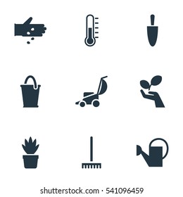 Set Of 9 Editable Gardening Icons. Includes Symbols Such As Pot Bush, Temperature, Plant Protection And More. Can Be Used For Web, Mobile, UI And Infographic Design.