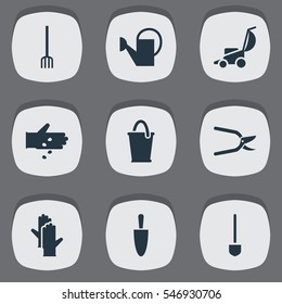 Set Of 9 Editable Gardening Icons. Includes Symbols Such As Seed Planting, Spade, Shovel And More. Can Be Used For Web, Mobile, UI And Infographic Design.